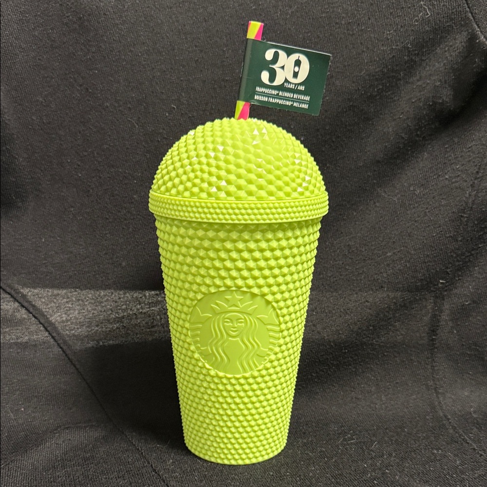 NWT Starbucks Neon Lime Studded Tumbler with Dome Lid. 30th Anniversary